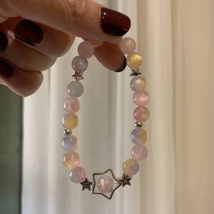 Pastel Pink Beaded Bracelet with Star Charm